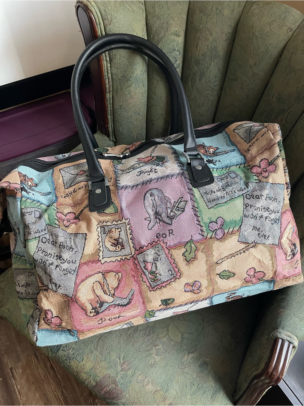 Cute Walt Disney World Vintage Like Patchwork Winnie the Pooh Travel Duffle Bag